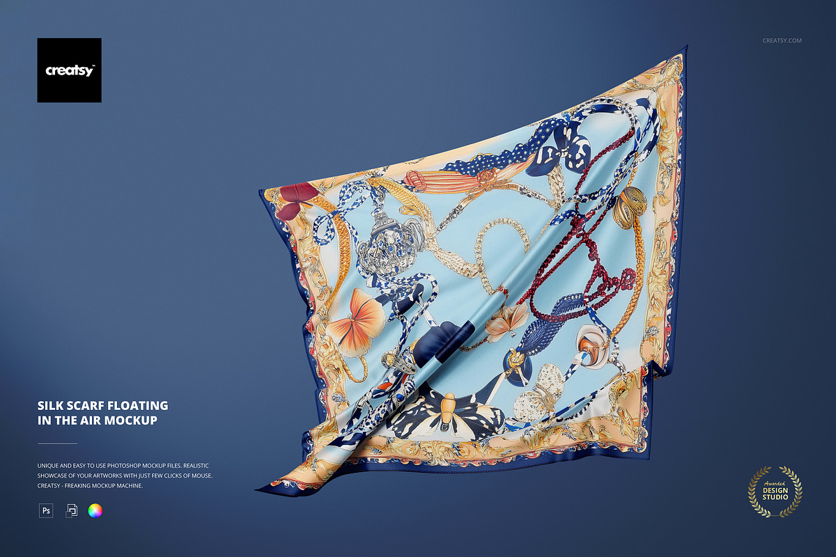 Silk Scarf Floating in Air Mockup, a Mask Mockup by creatsy5 (Photo 1 of 5)