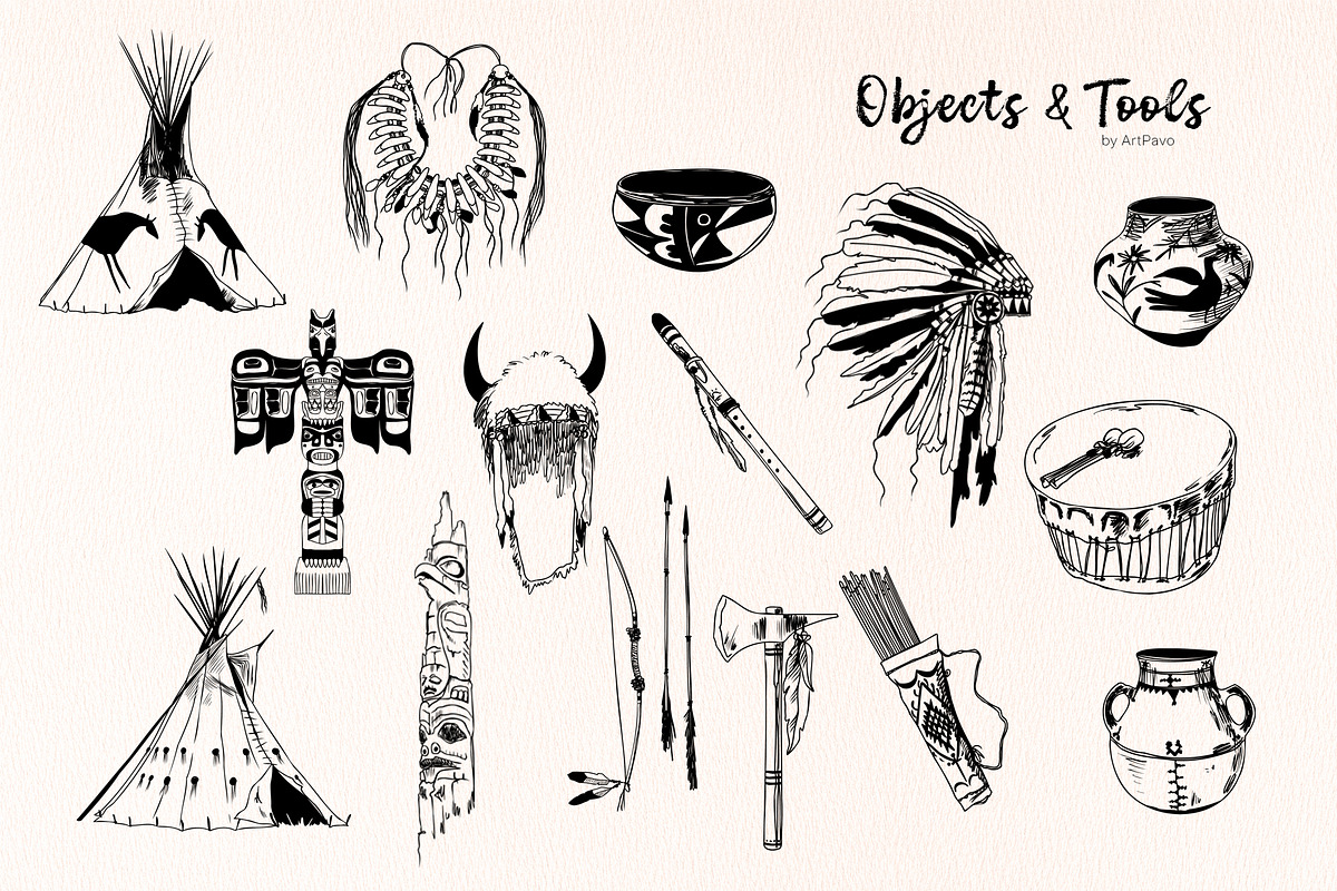 Tribal Sketche Pack, Native American, a Person Illustration by ArtPavo (Photo 6 of 13)