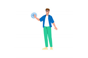 Young man pressing backward button, a Technology Illustration by pikepicture