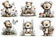 Whimsical Spring Teddy Bear Clipart, an Illustration by Craft Nest (Thumbnail 5 of 12)