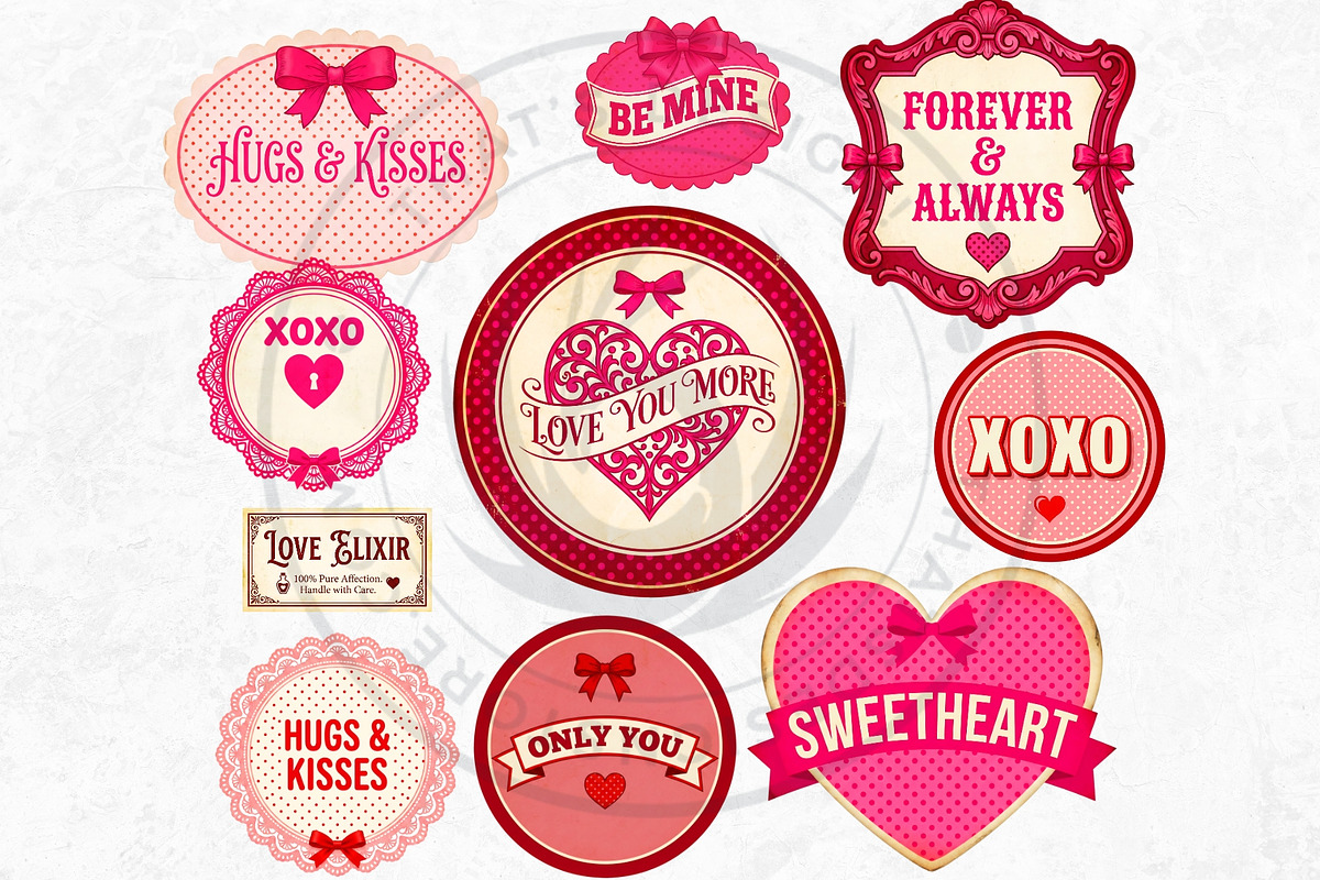 Vintage Valentines Day Labels PNG, a Seasonal Illustration by ThatsDesignArt (Photo 7 of 9)