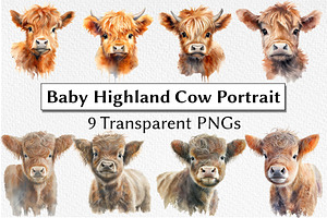 Baby Cow Portrait Watercolor Clipart
