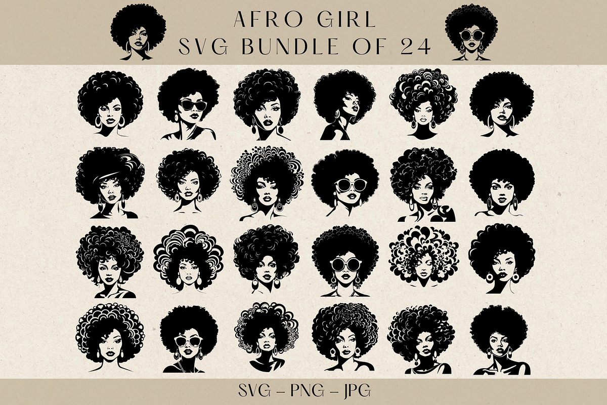 Afro Girl SVG Bundle of 24 Files, a Person Illustration by VectorMarketplace (Photo 2 of 9)