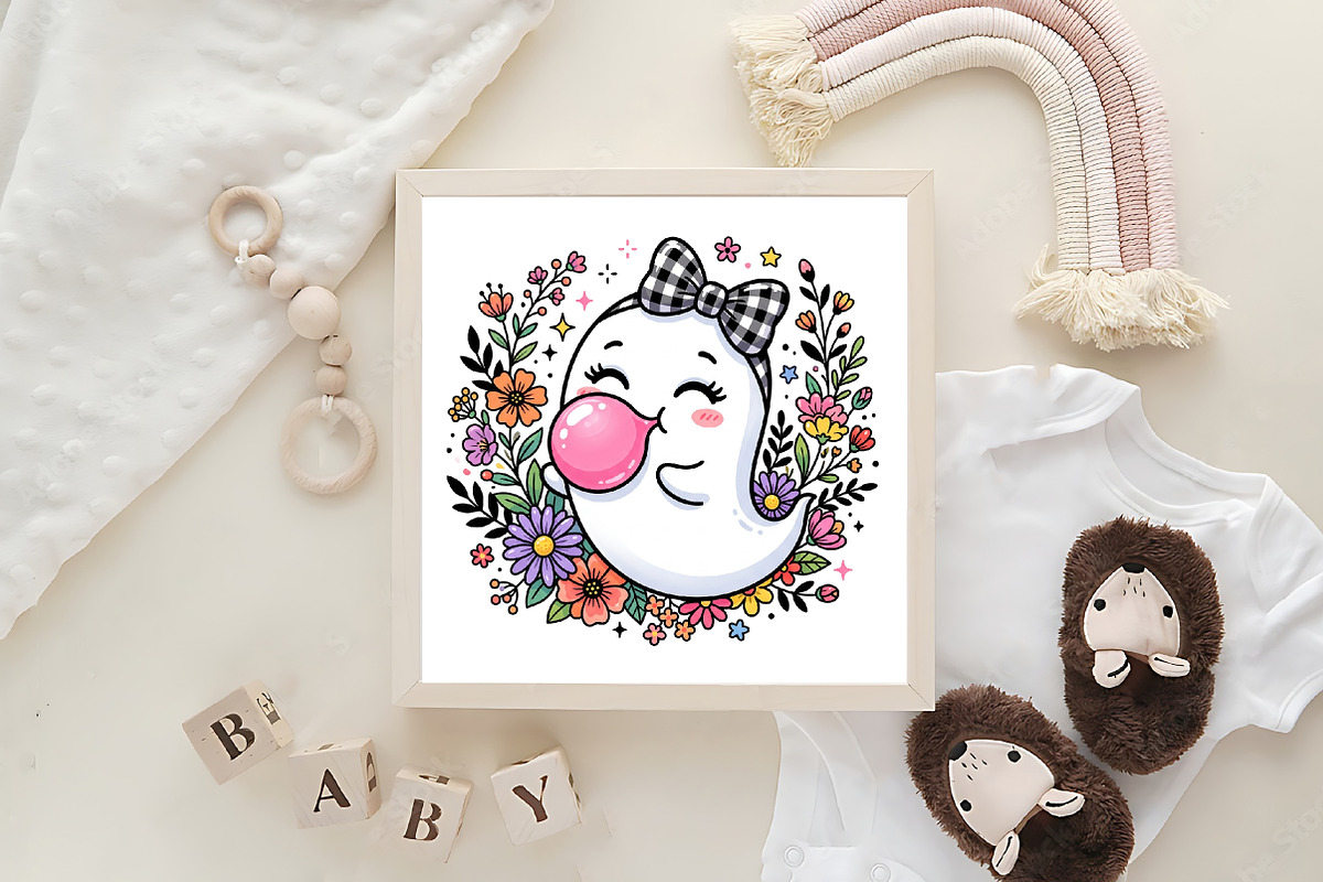 Floral Halloween Ghost Blowing, a Work Illustration by CraftArtStudio (Photo 4 of 4)