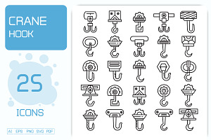 Winch Crane Hook Line Icons, an Outline Icon by Designfour