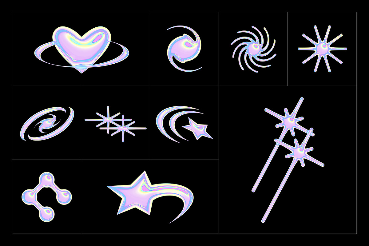 Y2K PNG Elements - 7 Color Versions, an Object Graphic by Graphicdome (Photo 9 of 11)