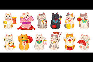 Maneki Neko Japanese cats, an Animal Illustration by Buch&Bee
