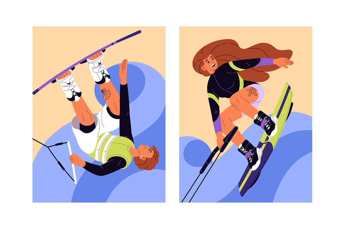 People wakeboarding posters set, a Sport Illustration by PaperTrident (Photo 3 of 5)
