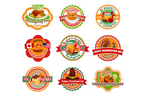 Thanksgiving Day Label Set Of Autumn Harvest Holiday