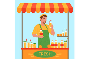 Market stand with vendor selling, a Food Illustration by Flashvector
