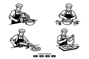 Activity of people making sausages, a Person Illustration by Vectorlina