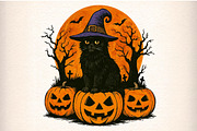 Black Cat Witch Pumpkin Png, an Illustration by Craft Nest (Thumbnail 1 of 6)