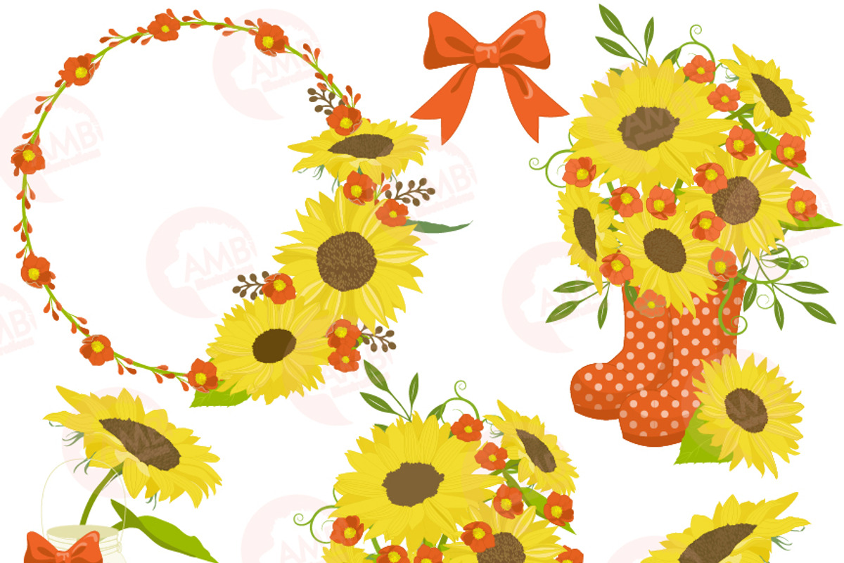 Sunflower Clipart Frames 1434, a Decorative Illustration by AMBillustrations