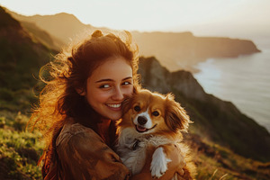 American tourist with her dog, a Photo by Pavel_design
