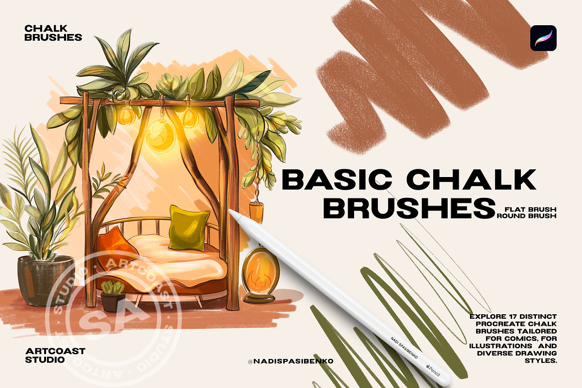 Procreate Basic Chalk Brushes, a Brush Add-On by Spasibenko Art (Photo 6 of 6)