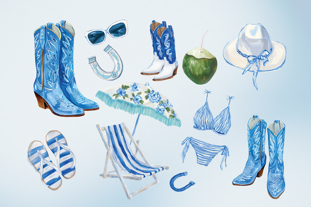 Coastal Cowgirl Watercolor Clipart, a Decorative Illustration by Honey Island Studio (Photo 2 of 3)