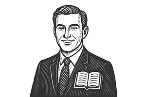 Smiling Male Educator with Open Book, a Person Illustration by AlexArt