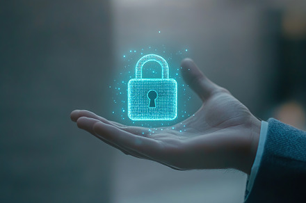 Businessman hand showing digital padlock icon symbol, a Technology Photo by AlyaAnd