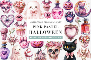Pink Pastel Halloween Clipart, an Illustration by SinaCreation