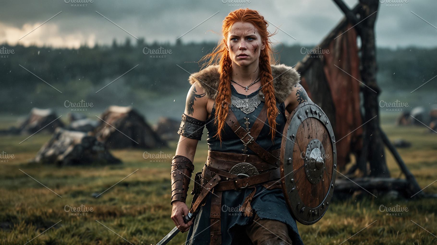 Fierce Female Warrior In Armor With, a Person Photo by Stock Shape