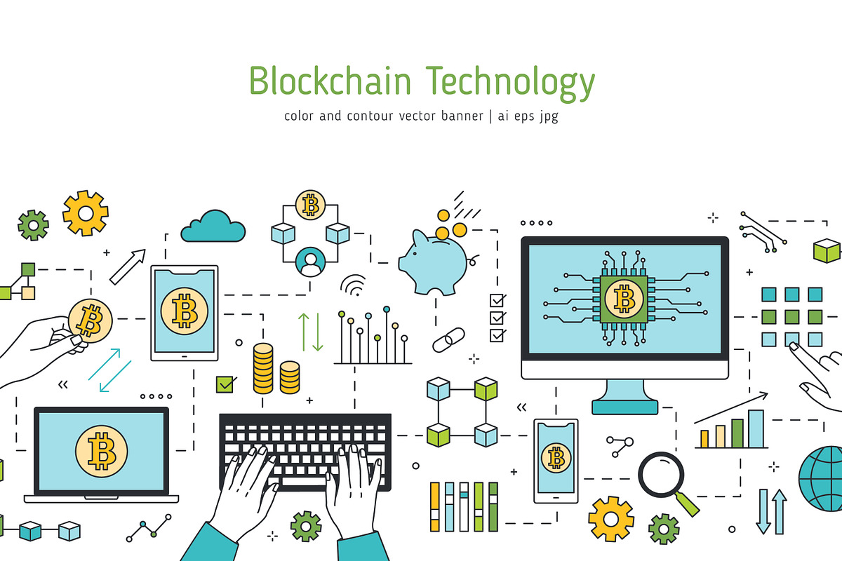 Blockchain technology banner, a Technology Illustration by Good Studio (Photo 1 of 3)