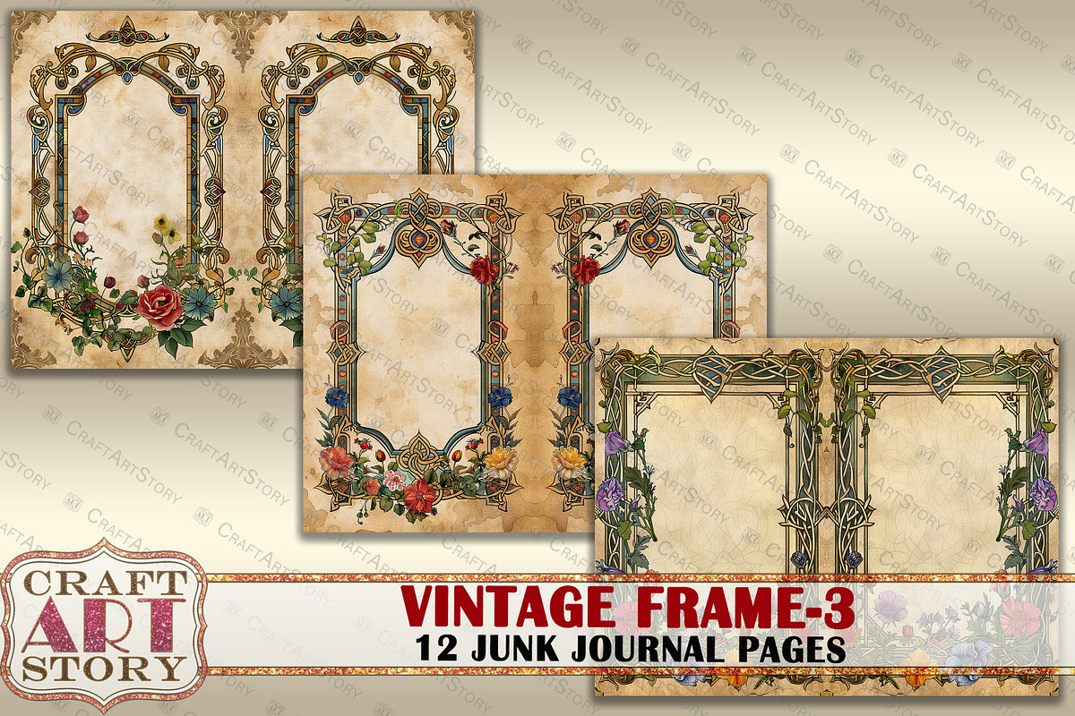 Borders frame Junk Journal Pages-3, a Decorative Illustration by ...