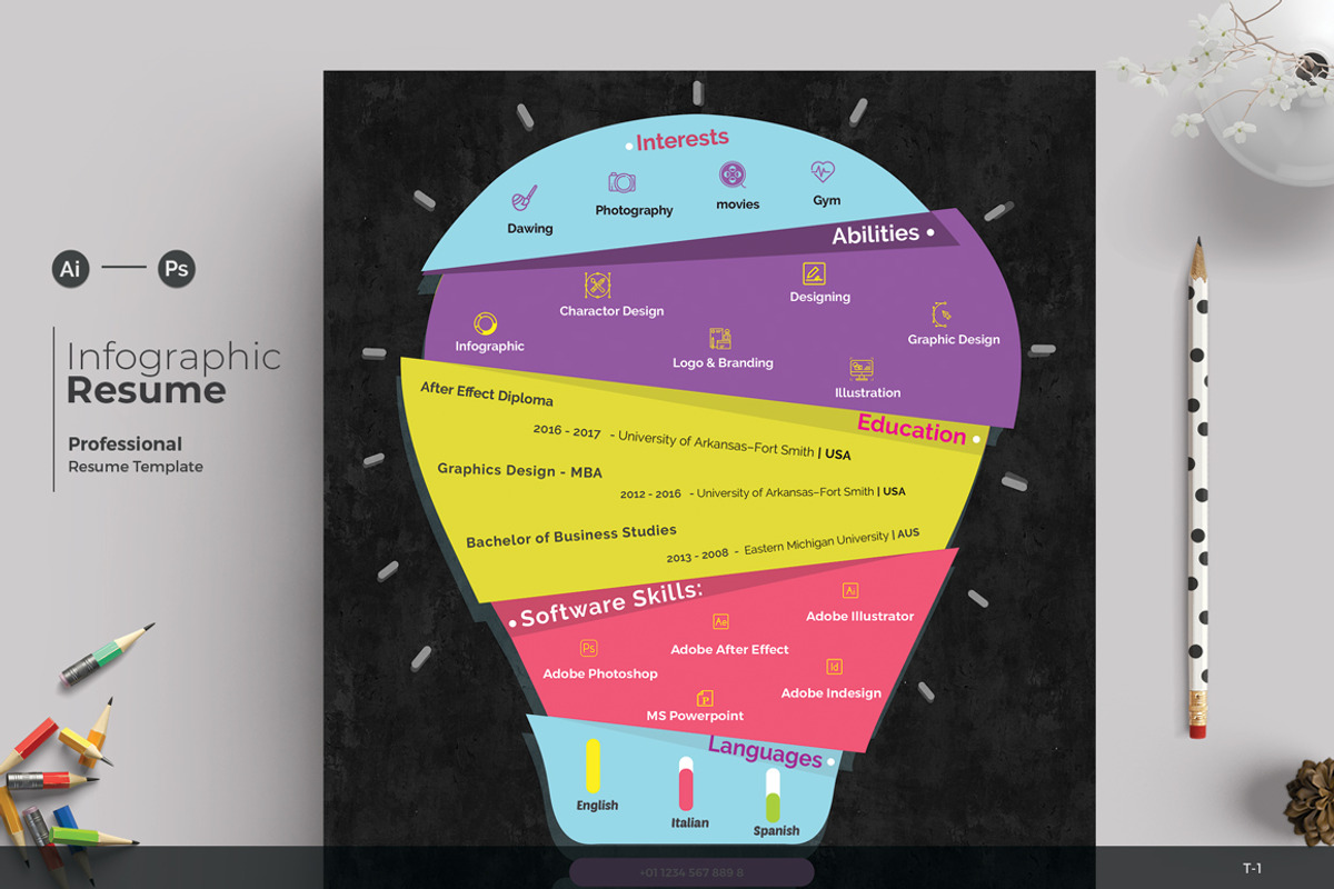 Infographic Resume/CV, a Resume Template by ThemeDevisers (Photo 1 of 3)
