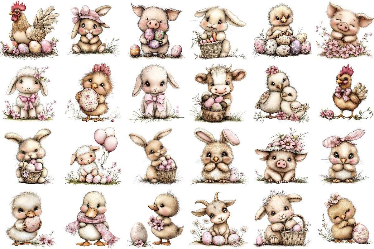Whimsical Easter Farm Animals Clipar, an Illustration by designcity5 (Photo 2 of 5)
