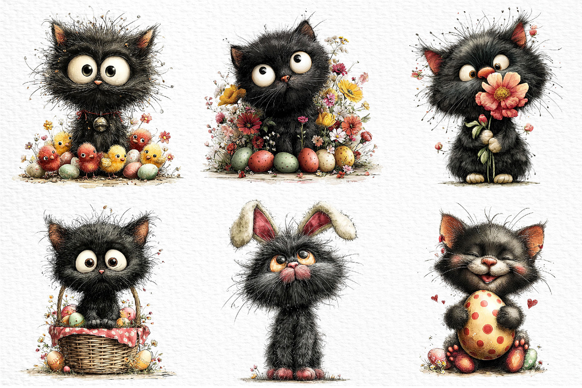 Whimsical Easter Black Cat Clipart, an Illustration by Craft Nest (Photo 5 of 11)