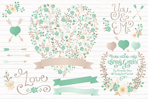 Mint Floral Heart & Banner Vectors, an Illustration by Amanda Ilkov