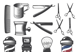 Set of vintage barber shop