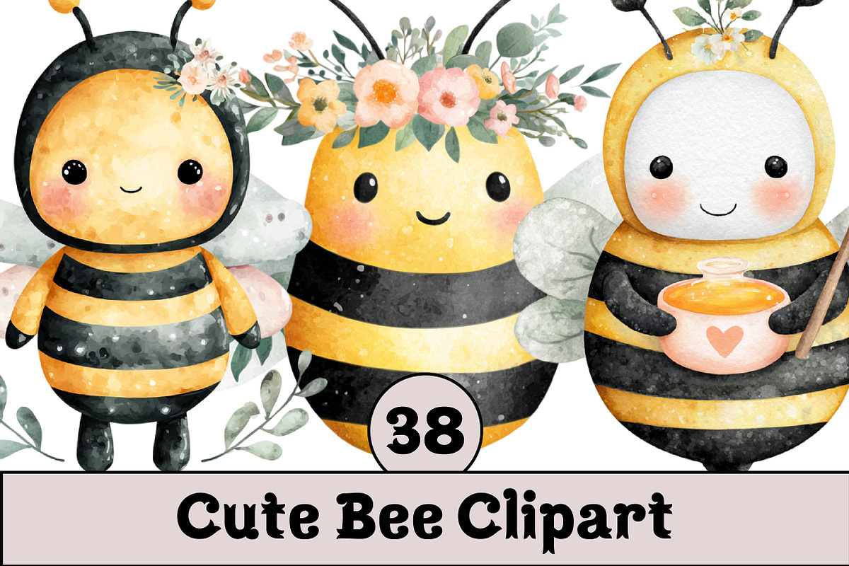 Cute Bee Clipart, an Illustration by Design Market (Photo 1 of 4)