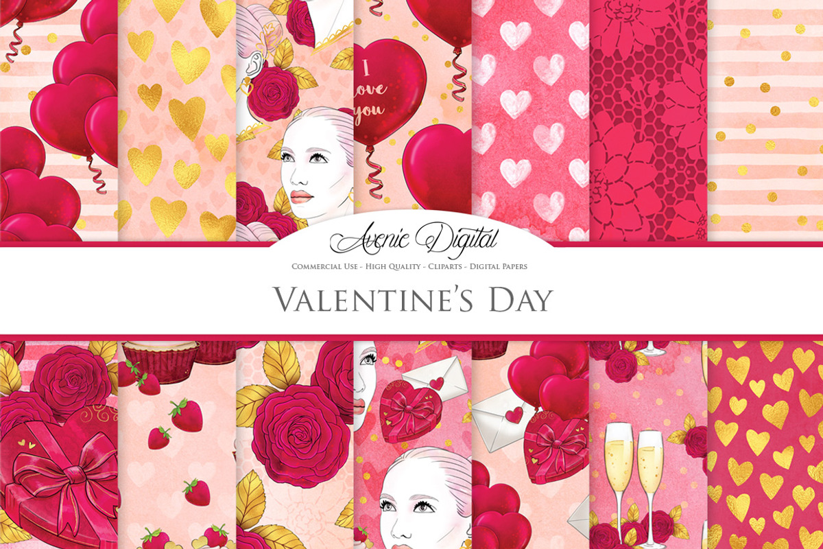 Watercolor Valentine's Day Patterns, a Pattern Graphic by Avenie Digital (Photo 1 of 4)