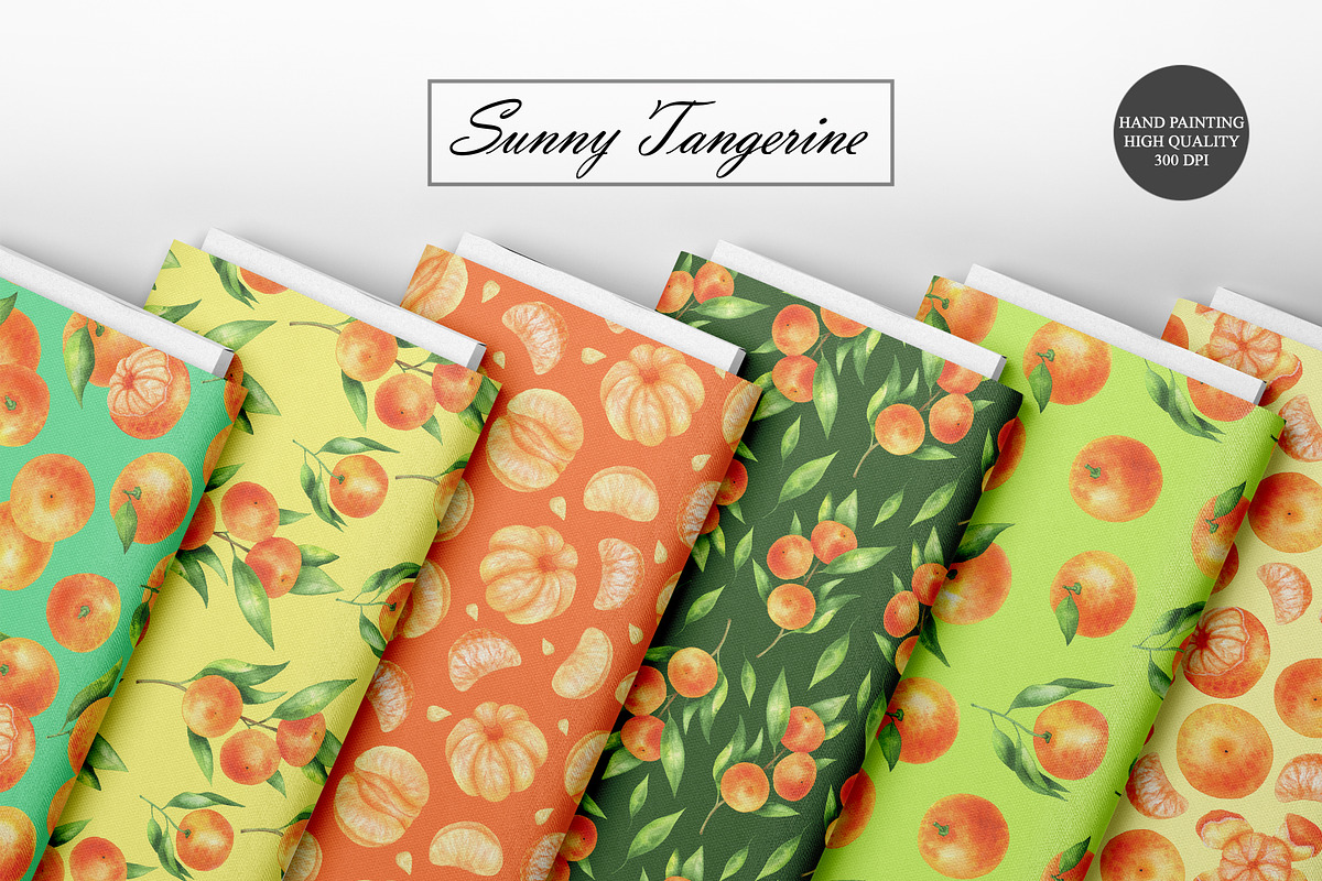 Tangerine Seamless Patterns, a Food Illustration by OlDm_Shop (Photo 3 of 10)