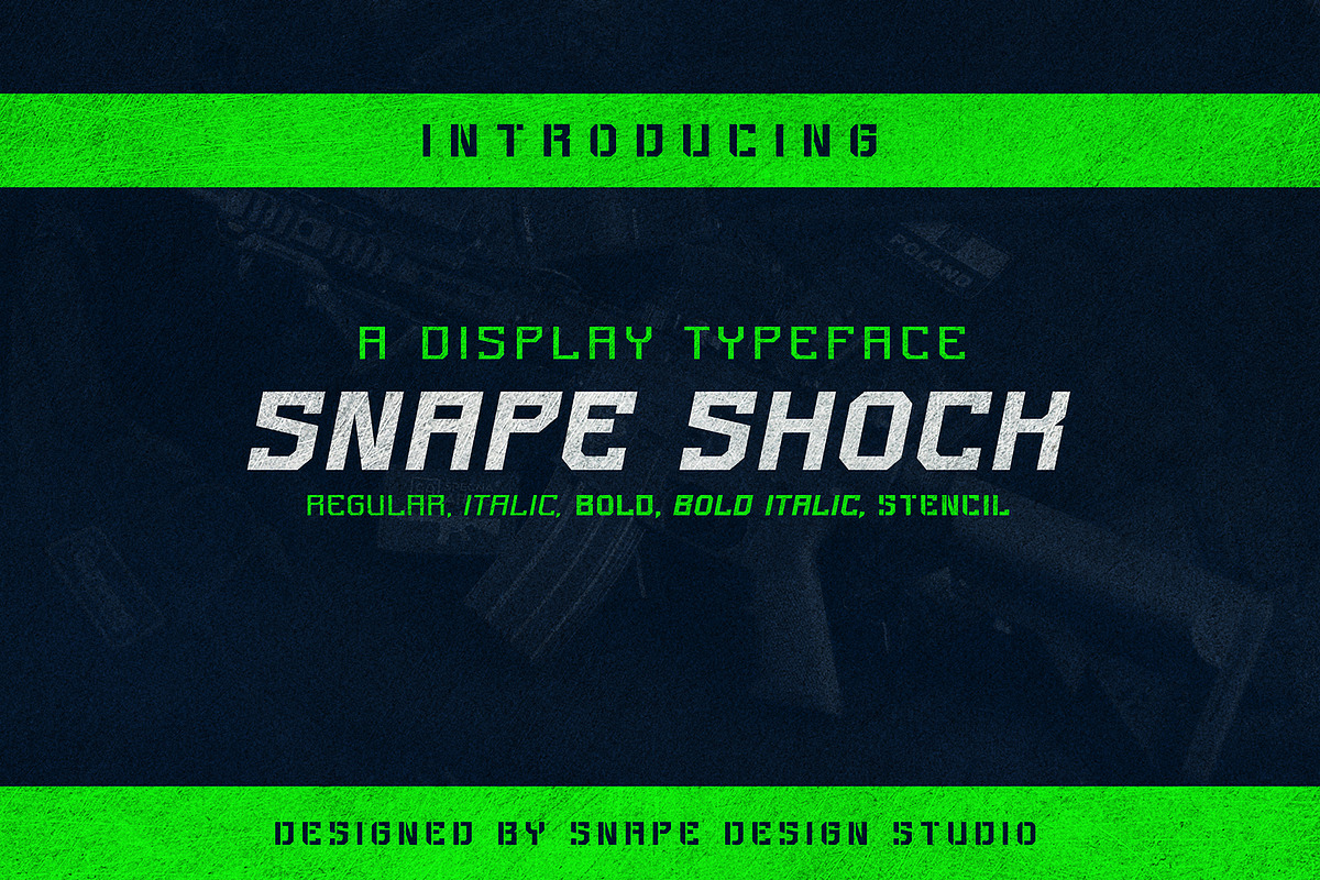 Snape Shock - Strong Display Font, a Font by Snape Design Studio (Photo 1 of 6)