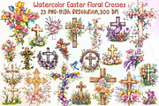Watercolor Easter Floral Crosses, an Illustration by Sublimation Artist (Thumbnail 1 of 6)