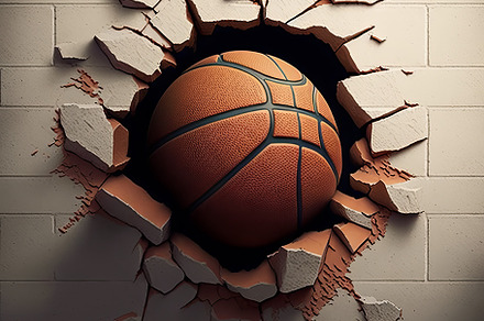 Cracked wall by basketball