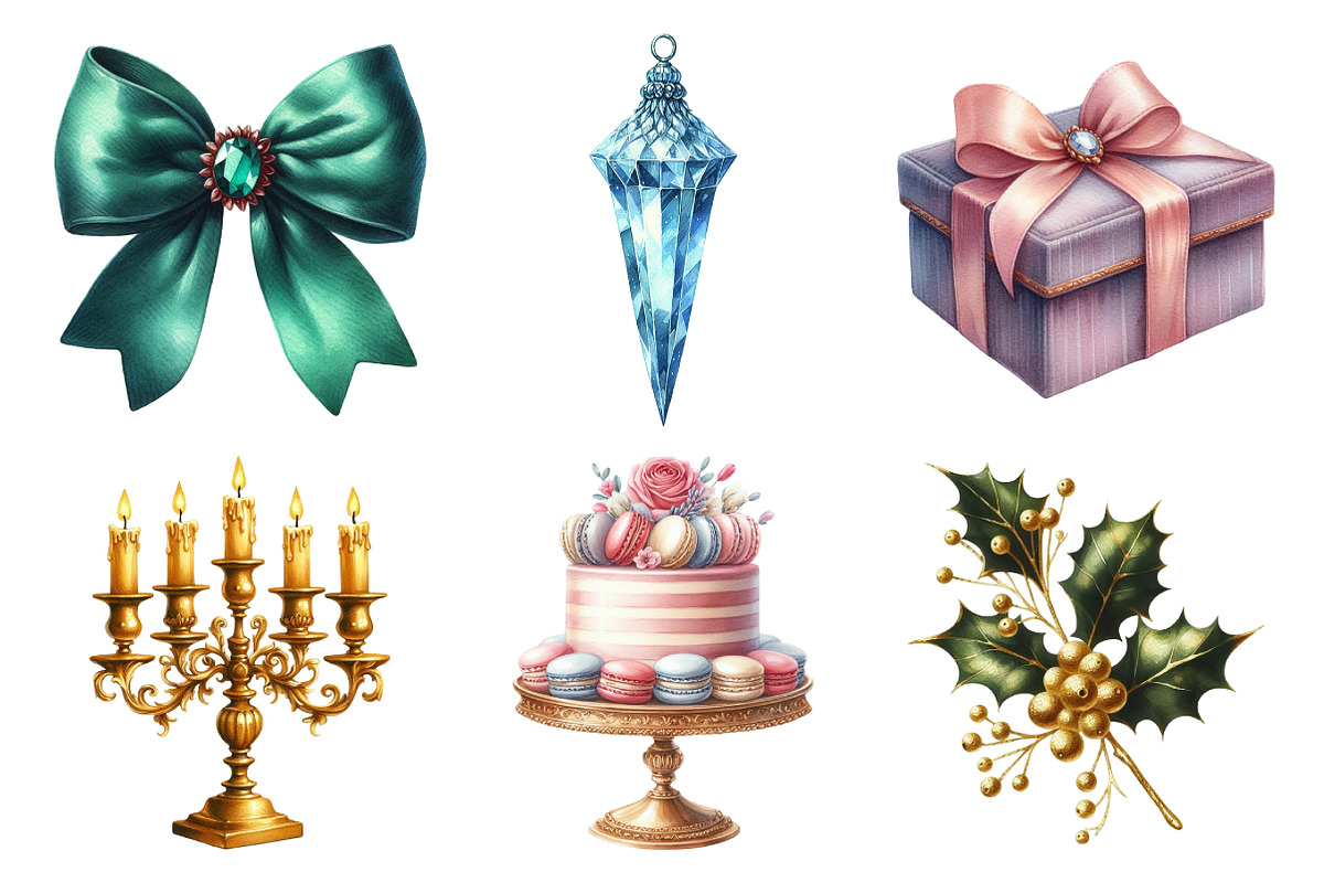 Watercolor Elegant Christmas Clipart, an Illustration by Daily.Designs (Photo 3 of 5)
