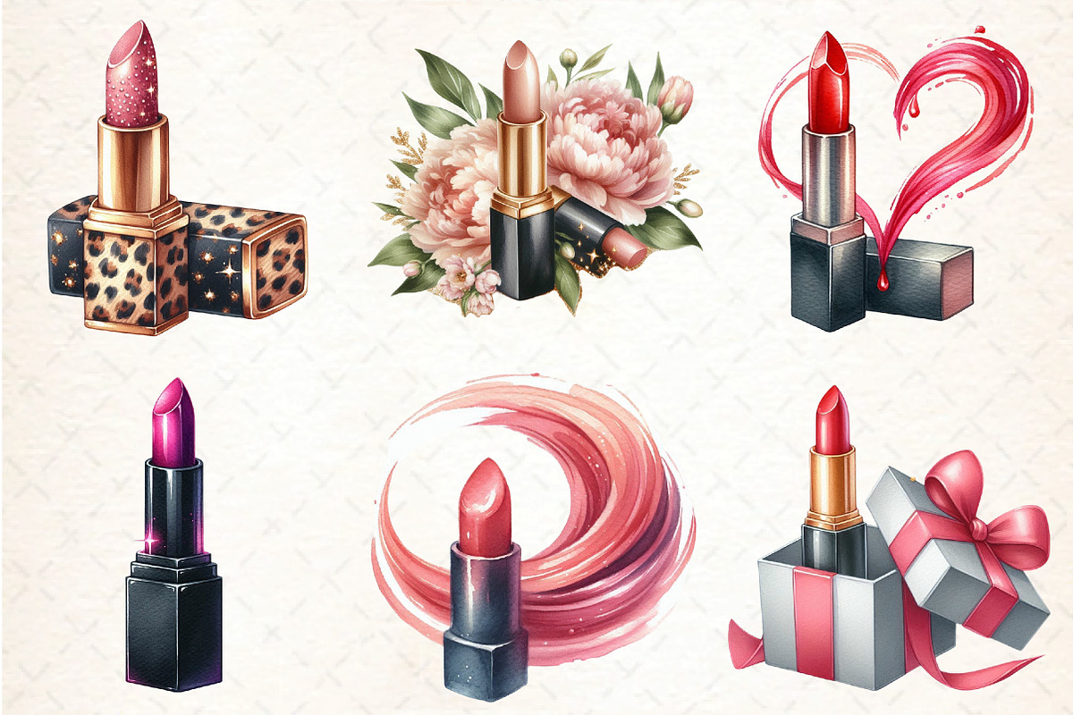 Watercolor Lipstick Clipart, an Illustration by DreamCafeArt (Photo 4 of 7)