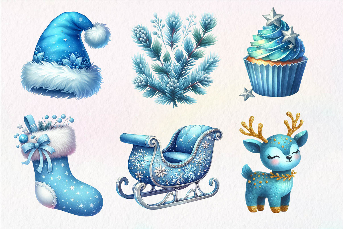 Blue Christmas Clipart Sublimation, an Illustration by Dream Creation (Photo 6 of 7)