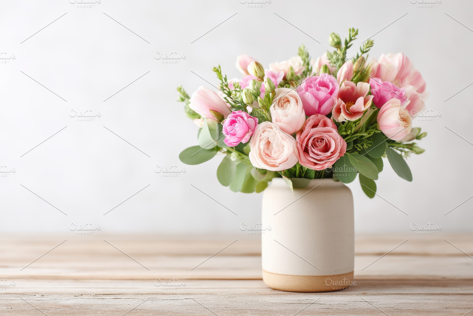 Pink carnation bouquet in white pot, a Nature Photo by AlyaAnd