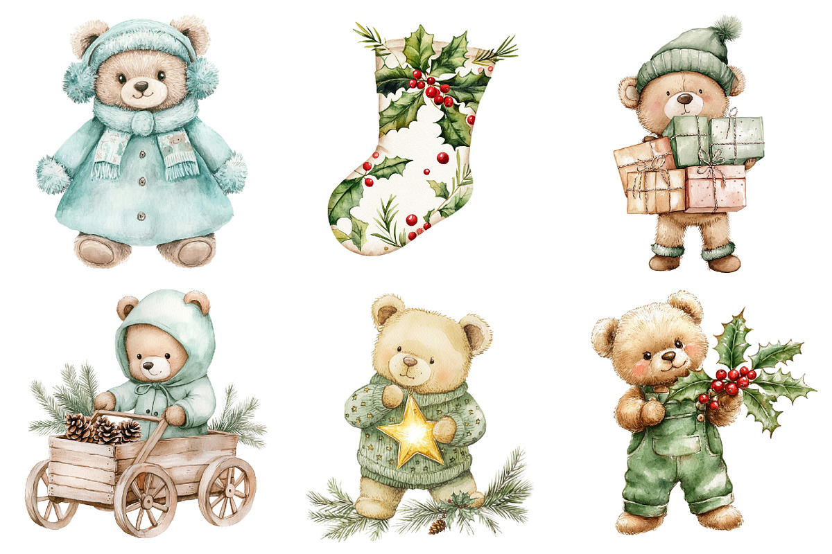 Christmas Teddy Bear Clipart, a Seasonal Illustration by CitraGraphics (Photo 5 of 5)