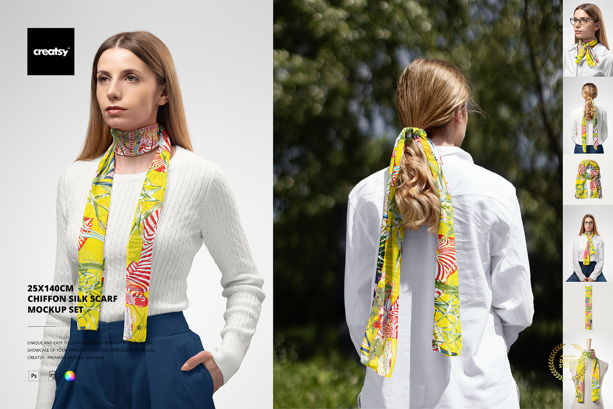 25x140cm Chiffon Silk Scarf Mockup, a Mask Mockup by creatsy5 (Photo 1 of 7)