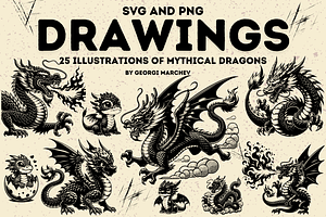 Asian Dragons Drawing Bundle PNG SVG, an Animal Illustration by Ray Crimson