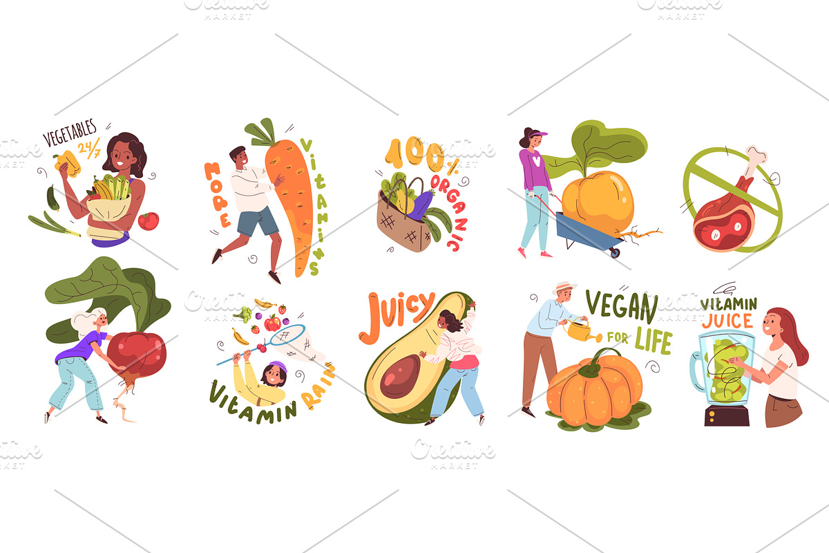 Vegan lifestyle characters, a Food Illustration by Stock-Smart-Start
