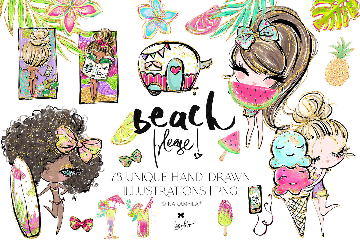 Summer Beach Girls Tropical Clipart, a Person Illustration by KaramfilaS (Photo 1 of 8)