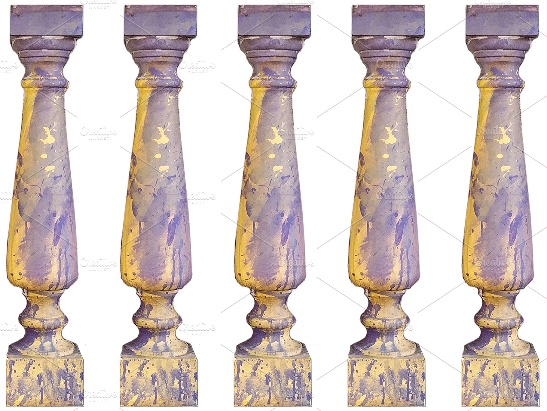 Isolated aged balustrade with classical-style columns colored, an Architecture Photo by DanFLCreativo