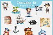 Cute Pirates Watercolor Clipart PNG, a Decorative Illustration by Digital Dreamscaping (Thumbnail 2 of 4)