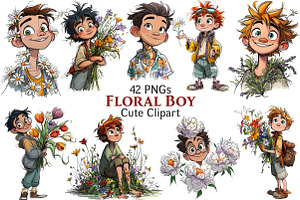 Floral Cute Boy Clipart, an Illustration by Pixels.Craft