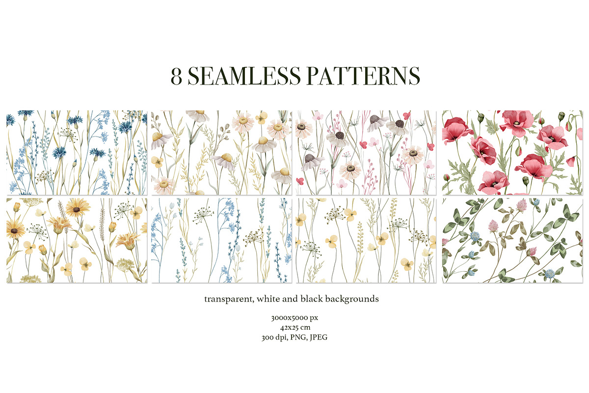 Meadow flowers watercolor patterns, a Pattern Graphic by ArtPavo (Photo 7 of 10)